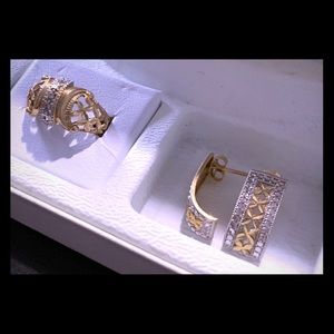 10kt Gold and Silver Earrings, Ring (Sz 8)